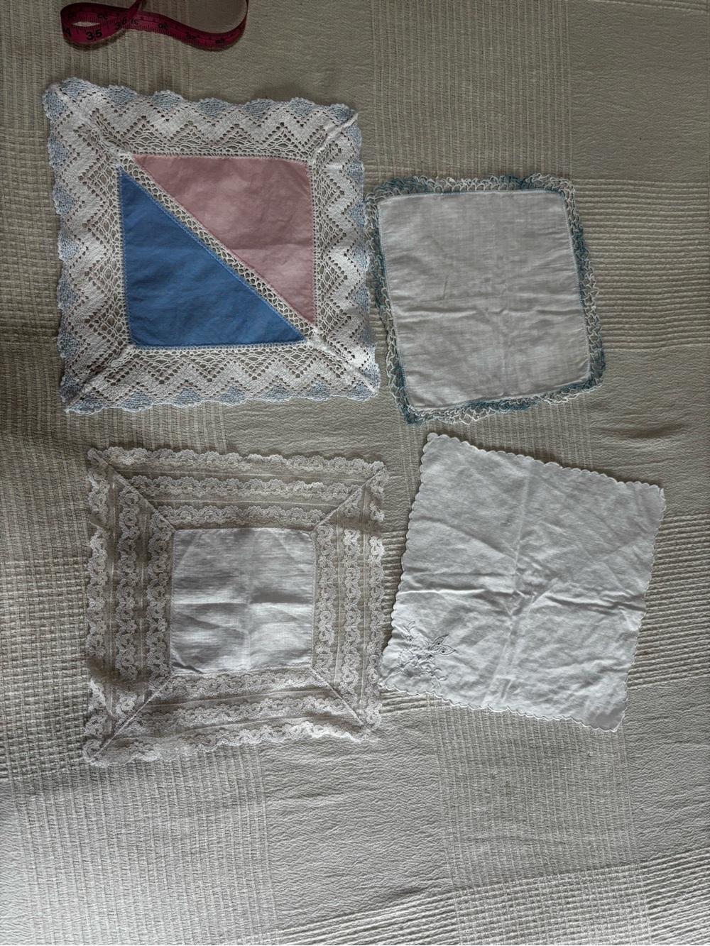 Assorted Vintage Lace Handkerchiefs - White, Blue & Pink Accents